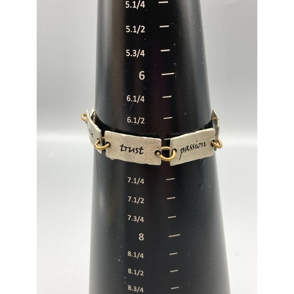 Vintage Two Tone Words Bracelet, Silver Tone and Brass Power Words Link Bangle - Picture 7 of 7